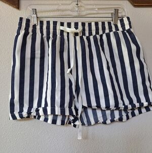 Annie Wear Womens Navy/Ivory Striped Twill Shorts Elastic Waistband Size M